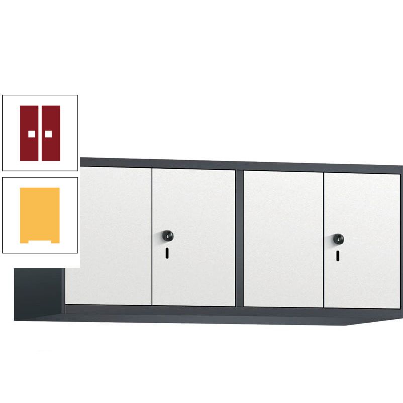 Aufsatzschrank, Schrankaufsatz, Türen paarweise, 4 Fächer a 300 mm, Farbe Pastellgelb, Tür anthrazitgrau, 500 x 1.200 x 500 mm (HxBxT)