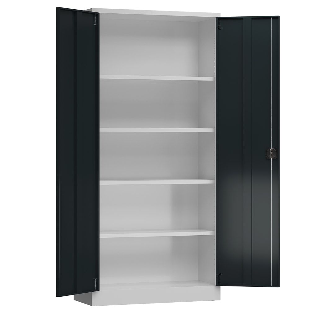 Aktenschrank, Büroschrank, abschließbar, Flügeltüren, 4 Fachböden, 1.945 x 920 x 500 mm (HxBxT), Stahl, Korpus und Türen lichtgrau