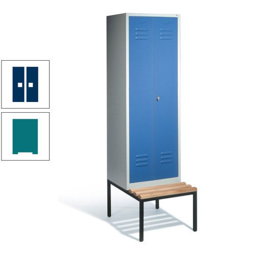 Doppel-Spindschrank, Buche Sitzbank untergebaut, 2 Abteile a 300 mm, Korpus lichtgrau, Tür anthrazitgrau, 2.090 x 610 x 815 mm (HxBxT)