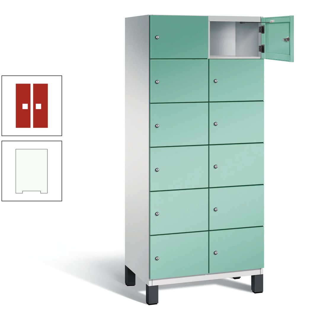 Fächerschrank, Stahlschrank, 12 Fächer, Türöffnungsbegrenzer, Füße, 1.980 x 800 x 525 mm (HxBxT), Korpus anthrazitgrau, Front anthrazitgrau