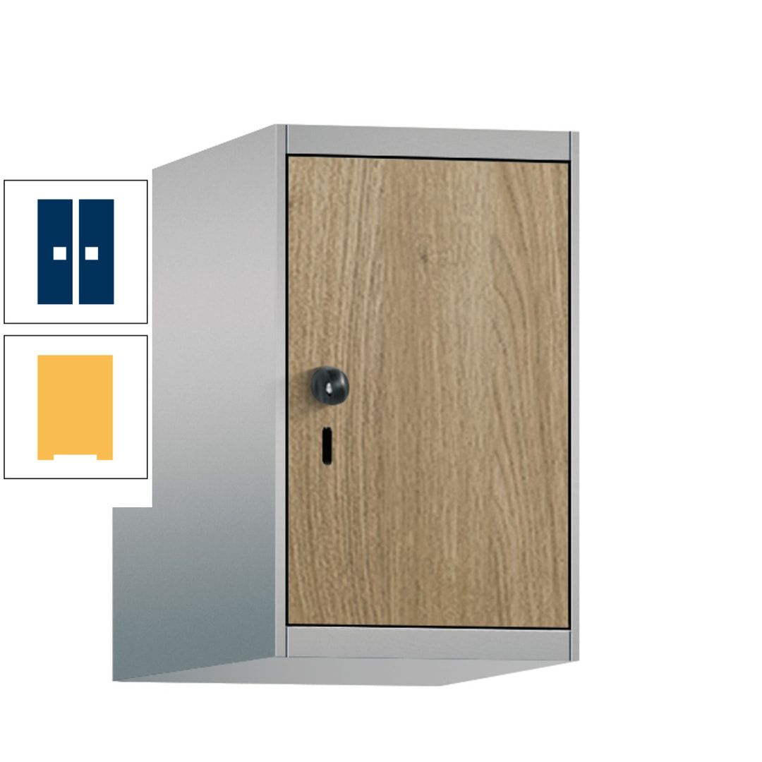 Aufsatzschrank, Schrankaufsatz, 1 Fach a 300 mm, Farbe Pastellgelb, Tür anthrazitgrau, 500 x 300 x 500 mm (HxBxT)