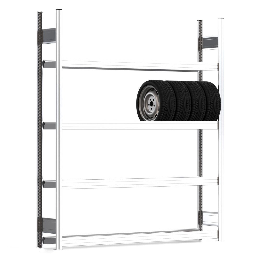 Felgenregal mit Tiefenriegel - 250 kg - 2.000 x 1.695 x 300 mm (HxBxT) - 4 Ebenen - Anbauregal - Steckregal BERT