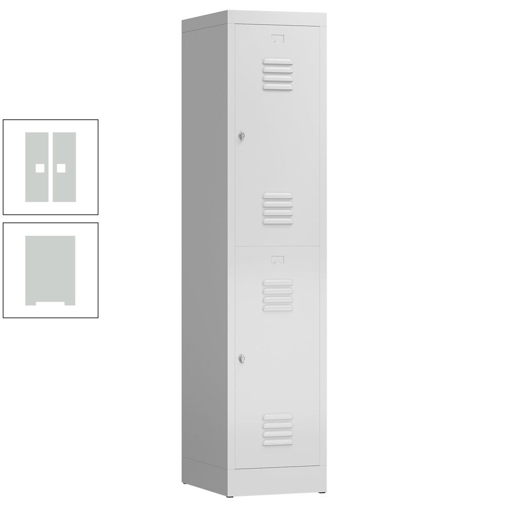 Garderobenschrank, Doppelstockspind, 1 Abteil, 2 Fächer, 1.800 x 415 x 500 mm (HxBxT), Drehriegel, Stahl, Korpus: lichtgrau, Front: anthrazitgrau