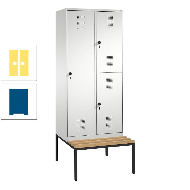 Garderobenschrank, Spind ein- und doppelstöckig Sitzbank, 2 Abteile, 3 Fächer, 2.090 x 800 x 500 mm (HxBxT), Front anthrazitgrau, Korpus anthrazitgrau