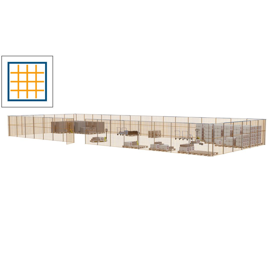 Maschinen Schutzgitter - Hallentrennwand - Sicherheitszaun - Tür - 66 m - 2.200 x 24.400 x 9.400 mm (HxBxT) - enzianblau