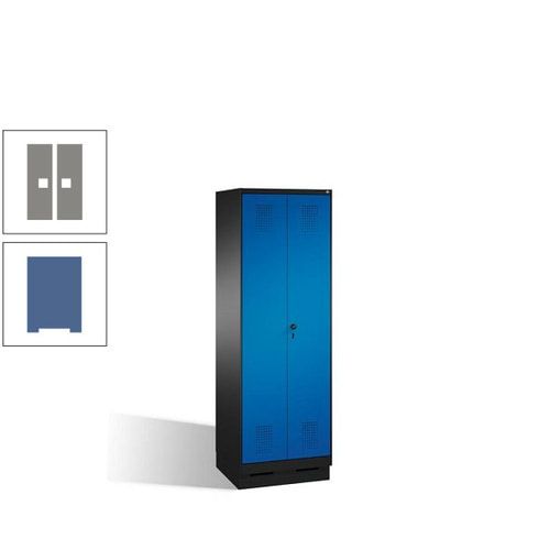 Doppel-Spind, Doppeltüren, Garderobenschrank mit Sockel, 2 Abteile a 300 mm, Korpus anthrazitgrau, Tür anthrazitgrau, 1.800 x 600 x 500 mm (HxBxT)