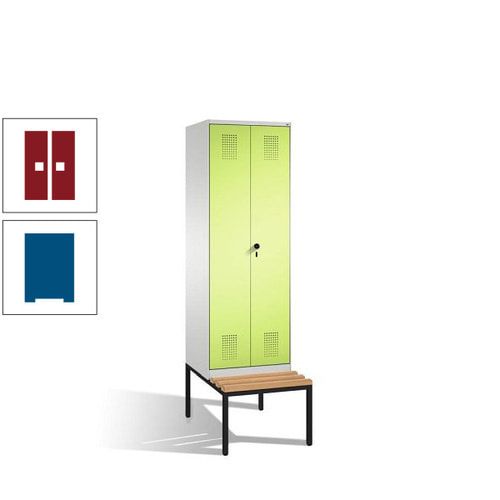 Doppel-Spind, Garderobenschrank, Buche Sitzbank untergebaut, 2 Abteile a 300 mm, Korpus anthrazitgrau, Tür anthrazitgrau, 2.090 x 600 x 815 mm (HxBxT)