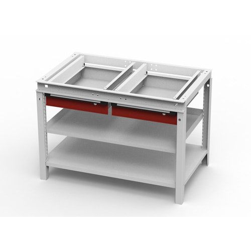 OTTOKIND Werkbank - bündige Arbeitsplatte - 850 x 1.150 x 750 mm (HxBxT) - 2 Schubladen - 2 Ablageböden - lichtgrau