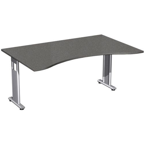 Schreibtisch, C-Fuß Flex, Ergo, Füße einseitig verkürzt, 720 x 1.600 x 1.000 mm (HxBxT), Bürotisch, Konferenztisch, Gestell silber, Dekor Ahorn