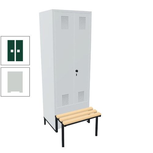 Doppel-Spind, Garderobenschrank, Buche Sitzbank integriert, 2 Abteile a 400 mm, Korpus anthrazitgrau, Tür anthrazitgrau, 1.850 x 800 x 815 mm (HxBxT)
