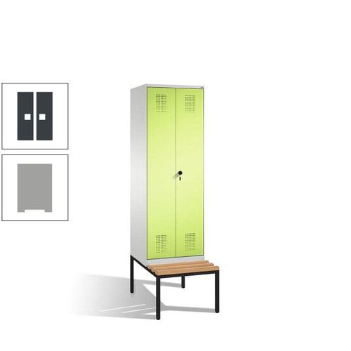 Doppel-Spind, Garderobenschrank, Buche Sitzbank untergebaut, 2 Abteile a 300 mm, Korpus anthrazitgrau, Tür anthrazitgrau, 2.090 x 600 x 815 mm (HxBxT)
