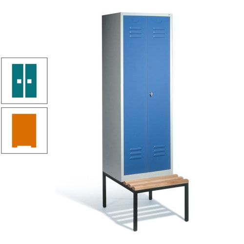 Doppel-Spindschrank, Buche Sitzbank untergebaut, 2 Abteile a 300 mm, Korpus lichtgrau, Tür anthrazitgrau, 2.090 x 610 x 815 mm (HxBxT)