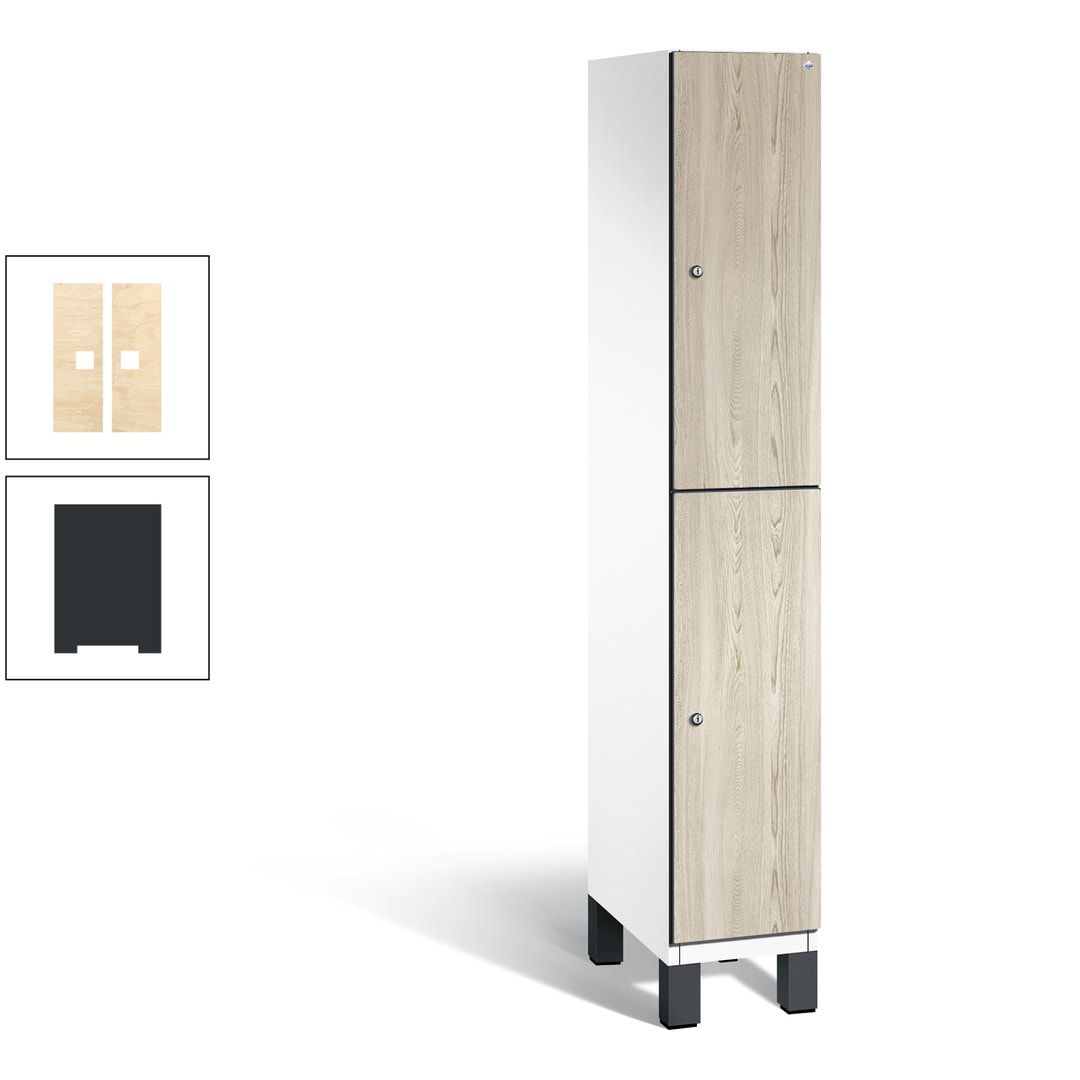 Fächerschrank, Garderobenschrank, mit Füßen, 1 Abteile, 1.980 x 300 x 525 mm (HxBxT), Korpus anthrazitgrau, Tür Donau-Ahorn