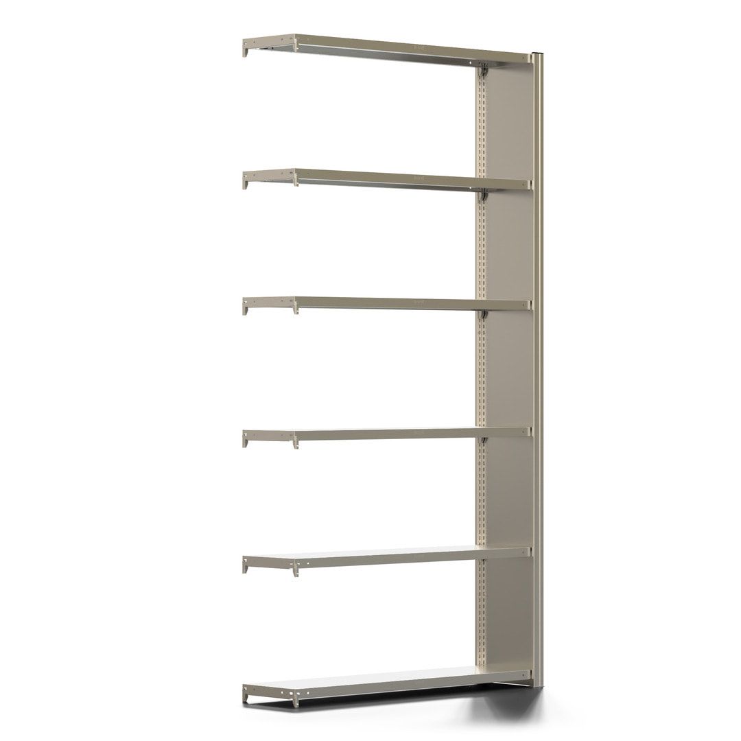 Fachbodenregal mit Seitenwand - 350 kg - 2.500 x 1.285 x 300 mm (HxBxT) - Anbauregal - 6 Böden - verzinkt - Lagerregal - Steckregal - BERT