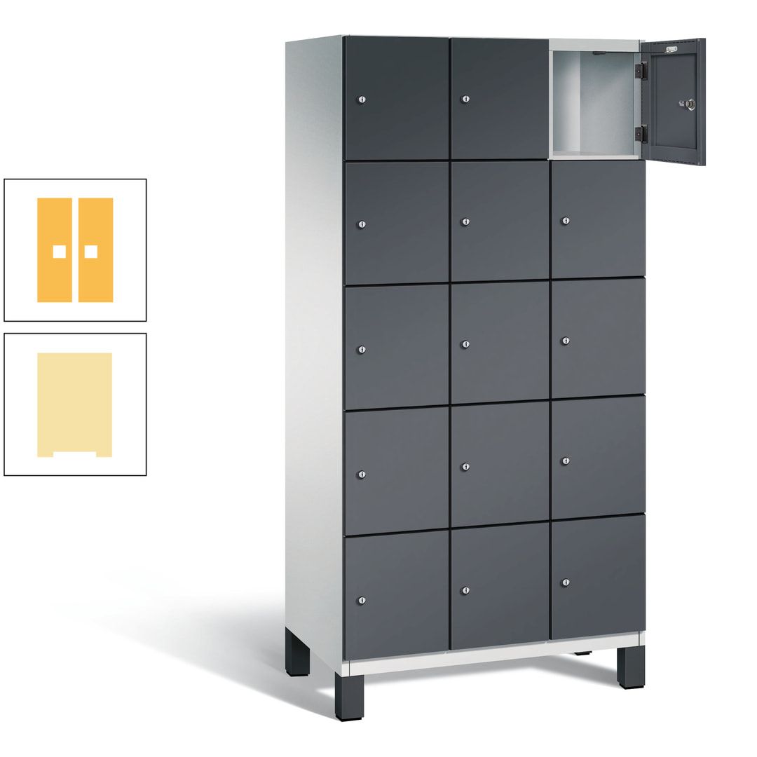 Fächerschrank, Stahlschrank, 15 Fächer, Türöffnungsbegrenzer, Füße, 1.980 x 900 x 525 mm (HxBxT), Korpus anthrazitgrau, Front anthrazitgrau