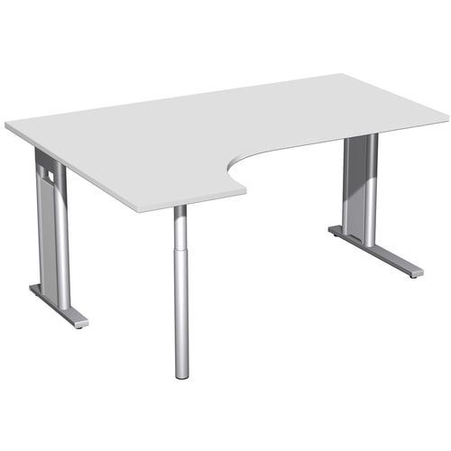 Eckschreibtisch, Ecke links, Füße einseitig verkürzt, C-Fuß Pro, 720 x 1.600 x 1.200 mm (HxBxT), Gestell silber, Dekor Ahorn