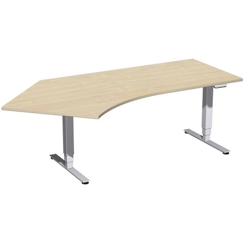 Winkelschreibtisch, Winkel links, Elektro Pro+, elektronisch höhenverstellbar, 625-1.285 x 2.166 x 1.130 mm (HxBxT), Gestell silber, Dekor Ahorn