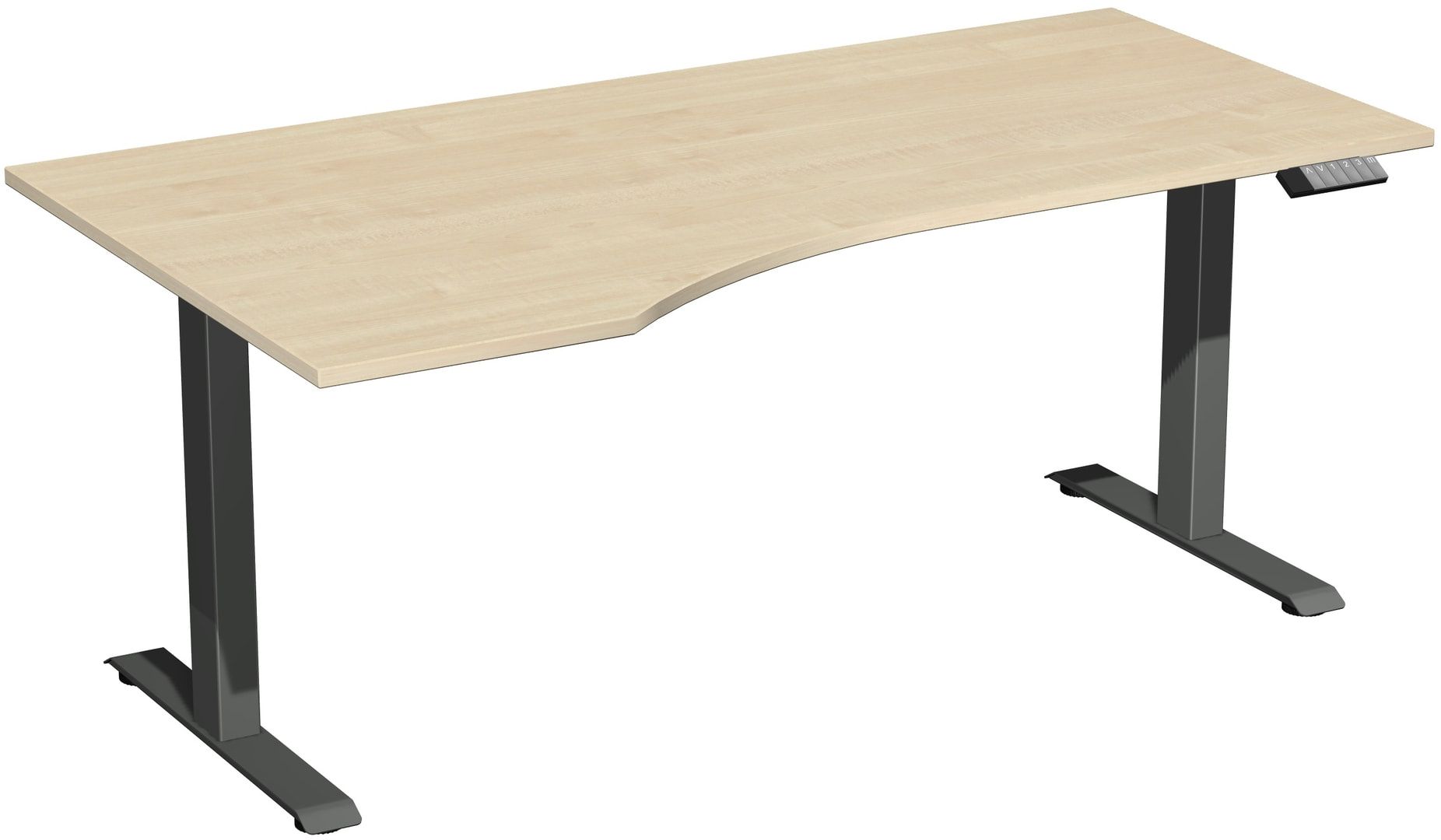 Eckschreibtisch, Ecke links, Elevate Basic, elektronisch höhenverstellbar, 730 - 1.230 x 1.800 x 1.000 mm (HxBxT), Gestell anthrazit, Dekor Ahorn