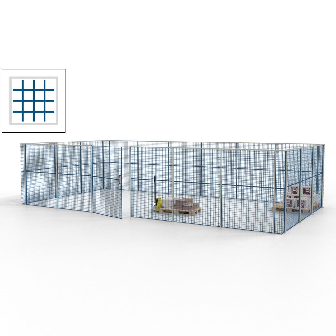 Maschinen Schutzgitter - Hallentrennwand - Sicherheitszaun - Tür - 27 m - 2.200 x 9.400 x 4.900 mm (HxBxT) - enzianblau