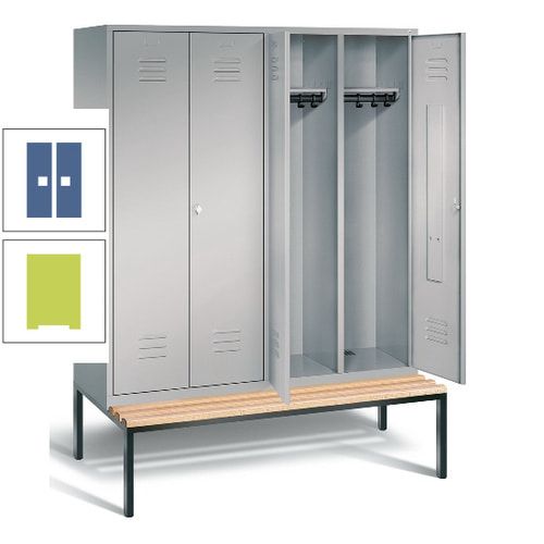 Doppel-Spindschrank, Buche Sitzbank untergebaut, 4 Abteile a 400 mm, Korpus lichtgrau, Tür anthrazitgrau, 2.090 x 1.590 x 815 mm (HxBxT)
