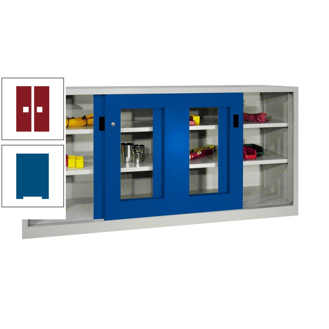 Schiebetürenschrank - Sichtfenstertüren - 1.000x2.000x400 mm (HxBxT) - 4 Böden, gepulvert - Zylinderschloss - anthrazitgrau