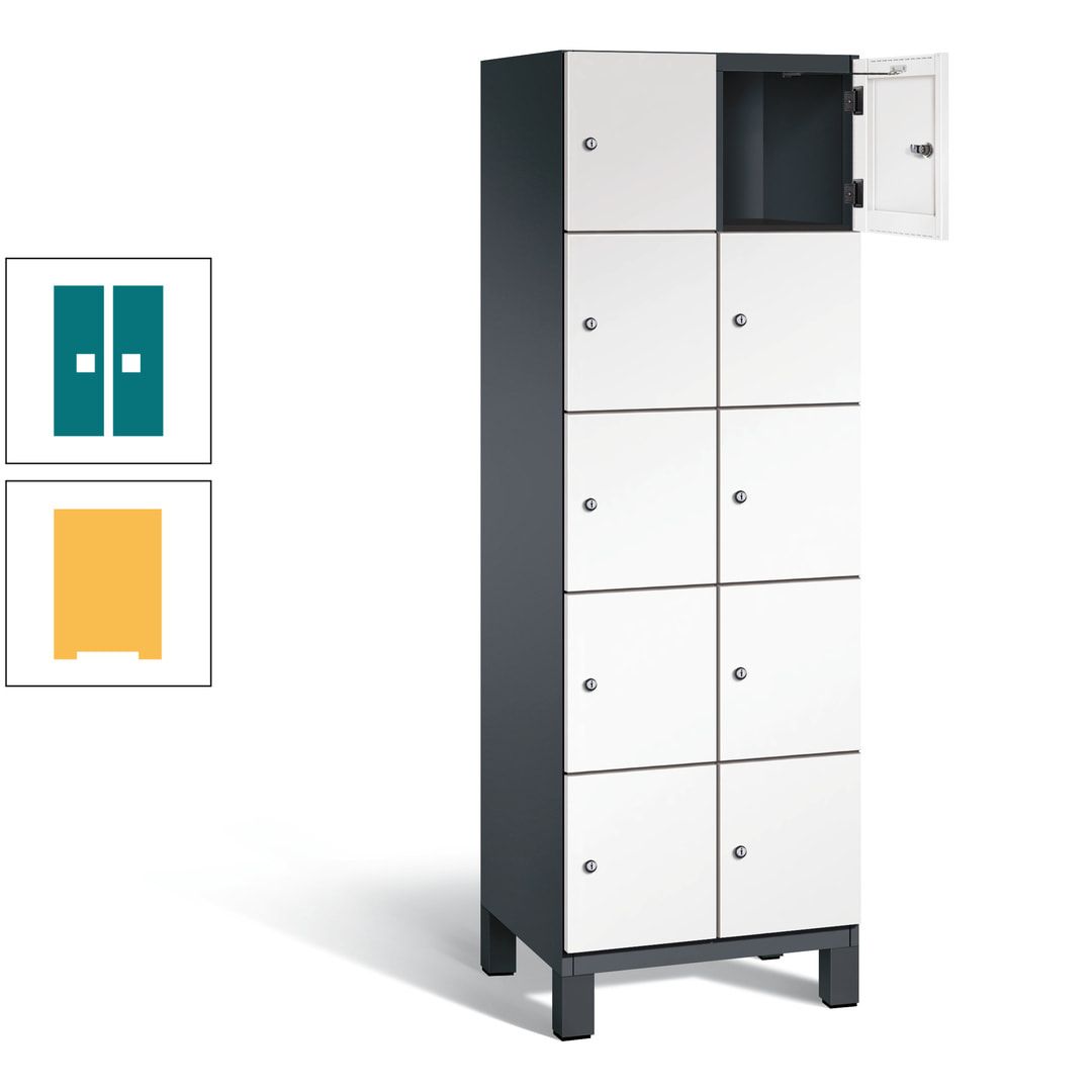 Fächerschrank, Stahlschrank, 10 Fächer, Türöffnungsbegrenzer, Füße, 1.980 x 600 x 525 mm (HxBxT), Korpus anthrazitgrau, Front anthrazitgrau