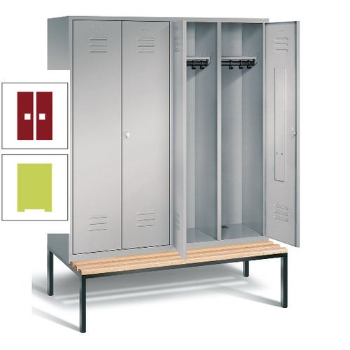 Doppel-Spindschrank, Buche Sitzbank untergebaut, 4 Abteile a 400 mm, Korpus lichtgrau, Tür anthrazitgrau, 2.090 x 1.590 x 815 mm (HxBxT)