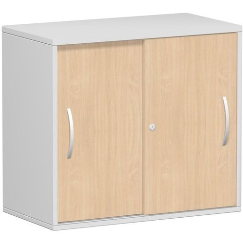 Anstell-Schiebetürenschrank, Stellfüße, 2 Ordnerhöhen, Fachboden, 720 x 1.200 x 425 mm (HxBxT), Korpus Ahorn, Front Buche