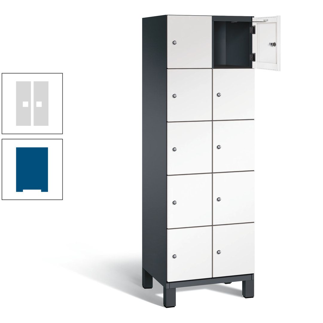 Fächerschrank, Stahlschrank, 10 Fächer, Türöffnungsbegrenzer, Füße, 1.980 x 600 x 525 mm (HxBxT), Korpus anthrazitgrau, Front anthrazitgrau