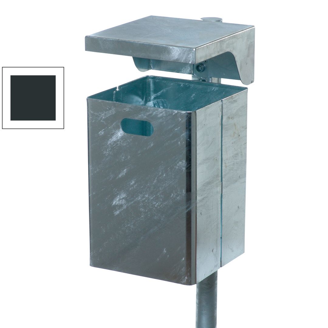 Abfallbehälter rechteckig mit Haube, Wand- oder Pfostenbefestigung, 600 x 310 x 360 mm (HxBxT), anthrazitgrau, Kommunal Abfalleimer