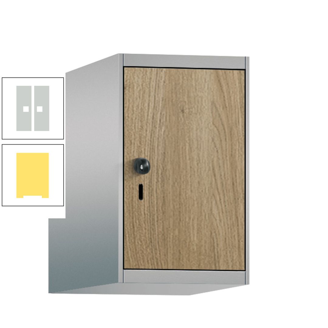 Aufsatzschrank, Schrankaufsatz, 1 Fach a 300 mm, Farbe Pastellgelb, Tür anthrazitgrau, 500 x 300 x 500 mm (HxBxT)