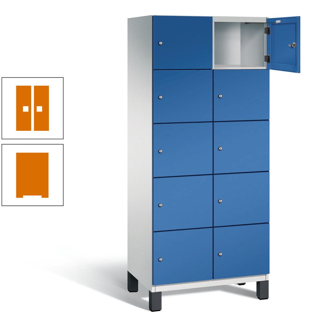 Fächerschrank, Stahlschrank, 10 Fächer, Türöffnungsbegrenzer, Füße, 1.980 x 800 x 525 mm (HxBxT), Korpus anthrazitgrau, Front anthrazitgrau