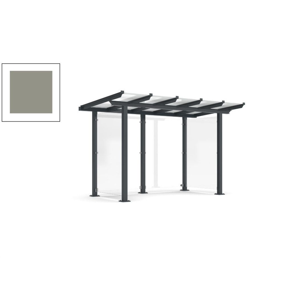 Unterstand mit Pultdach und Sicherheitsglas - feuerverzinkt und farbbeschichtet - 2.435 x 3.850 x 2.090 (HxBxT) - Farbe Achatgrau