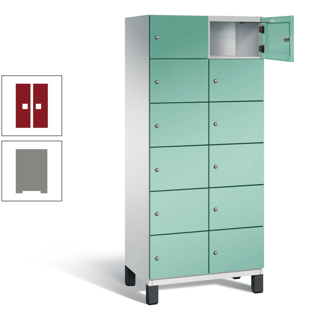 Fächerschrank, Stahlschrank, 12 Fächer, Türöffnungsbegrenzer, Füße, 1.980 x 800 x 525 mm (HxBxT), Korpus anthrazitgrau, Front anthrazitgrau