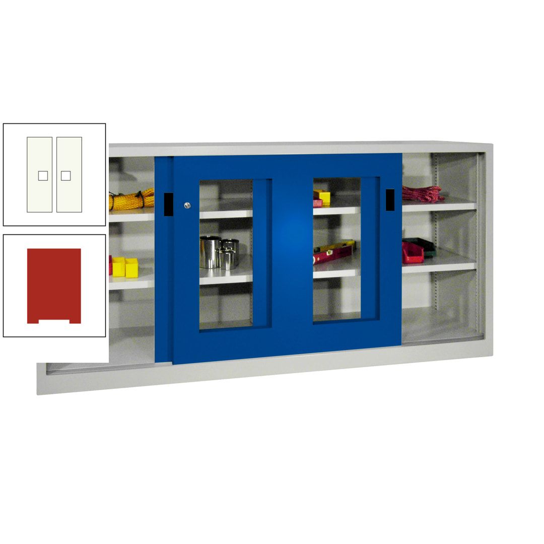 Schiebetürenschrank - Sichtfenstertüren - 1.000x2.000x400 mm (HxBxT) - 4 Böden, gepulvert - Zylinderschloss - anthrazitgrau