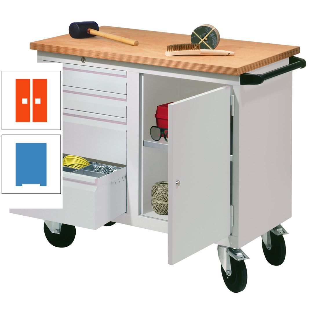 Mobile Werkbank - Werkstattwagen - 915 x 1.090 x 600 mm - 4 Schubladen und Schrankfach - anthrazitgrau