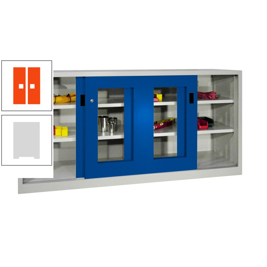 Schiebetürenschrank - Sichtfenstertüren - 1.000x2.000x400 mm (HxBxT) - 4 Böden, gepulvert - Zylinderschloss - anthrazitgrau