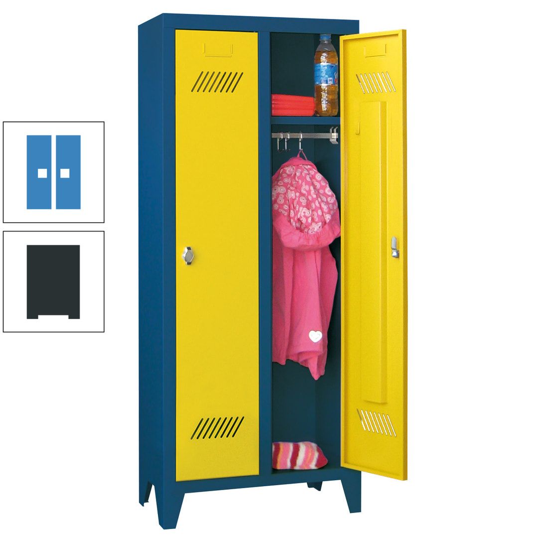 Spindschrank f. Kindergärten - mit Füßen - Höhe 1.300 mm - 2 Abteile a 250 mm - Zylinderschloss - anthrazitgrau