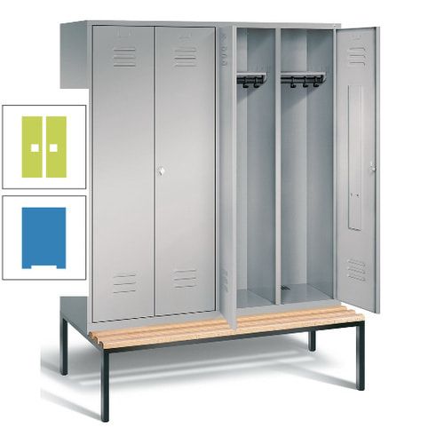 Doppel-Spindschrank, Buche Sitzbank untergebaut, 4 Abteile a 400 mm, Korpus lichtgrau, Tür anthrazitgrau, 2.090 x 1.590 x 815 mm (HxBxT)