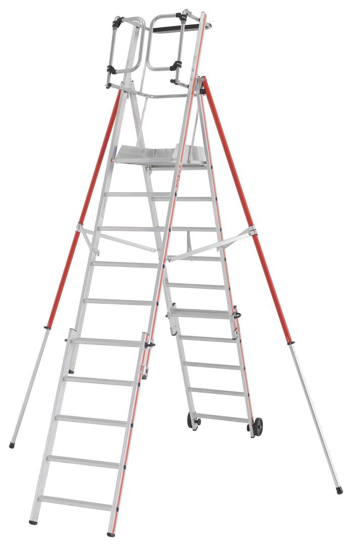 Plattformleiter - Leiterlänge 2.060 mm - höhenverstellbar - Plattform mit Geländer - mit Ablageschale - Aluleiter