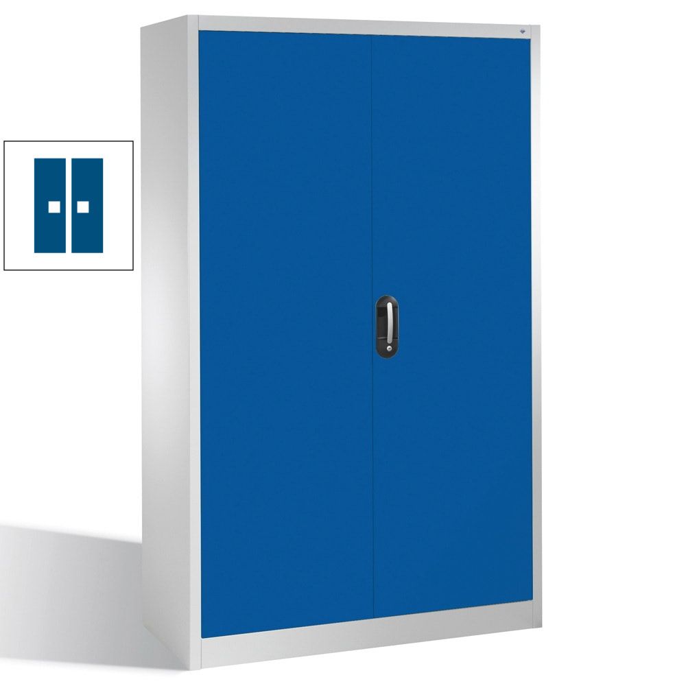 C+P Stahlschrank, Werkzeugschrank, Geräteschrank, abschließbar, 4 Fachböden, Korpusfarbe lichtgrau, Front enzianblau, 1.950 x 1.200 x 400 mm (HxBxT)