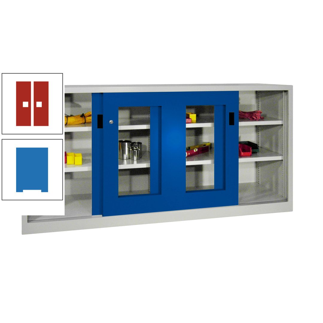 Schiebetürenschrank - Sichtfenstertüren - 1.000x2.000x400 mm (HxBxT) - 4 Böden, gepulvert - Zylinderschloss - anthrazitgrau