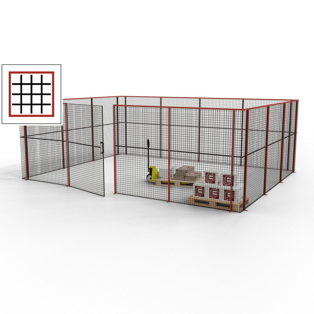 Maschinen Schutzgitter - Hallentrennwand - Sicherheitszaun - Tür - 21 m - 2.200 x 6.400 x 4.900 mm (HxBxT) - enzianblau