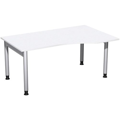 Eckschreibtisch, Ecke rechts, Füße einseitig verkürzt, 4-Fuß Pro, höhenverstellbar, 680-800 x 1.600 x 1.000 mm (HxBxT), Dekor Ahorn