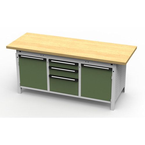OTTOKIND Werkbank - bündige Arbeitsplatte - 810 x 1.695 x 750 mm (HxBxT) - 3 Schubladen - 2 Schränke - lichtgrau