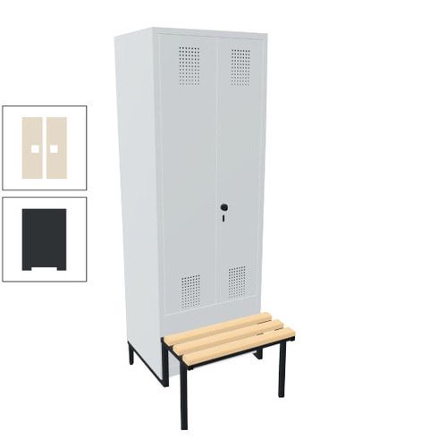 Doppel-Spind, Garderobenschrank, Buche Sitzbank integriert, 2 Abteile a 400 mm, Korpus anthrazitgrau, Tür anthrazitgrau, 1.850 x 800 x 815 mm (HxBxT)
