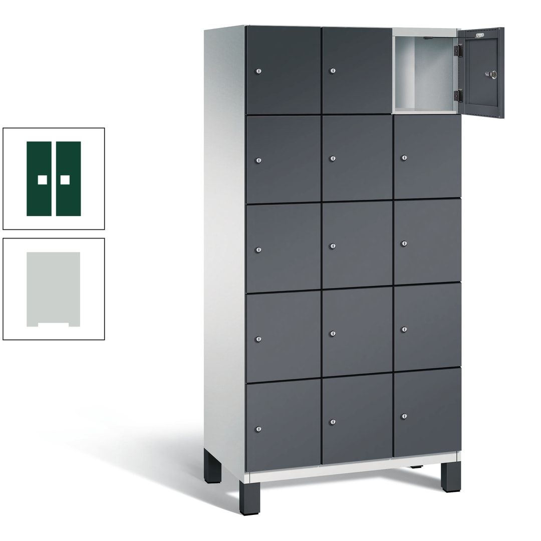 Fächerschrank, Stahlschrank, 15 Fächer, Türöffnungsbegrenzer, Füße, 1.980 x 900 x 525 mm (HxBxT), Korpus anthrazitgrau, Front anthrazitgrau