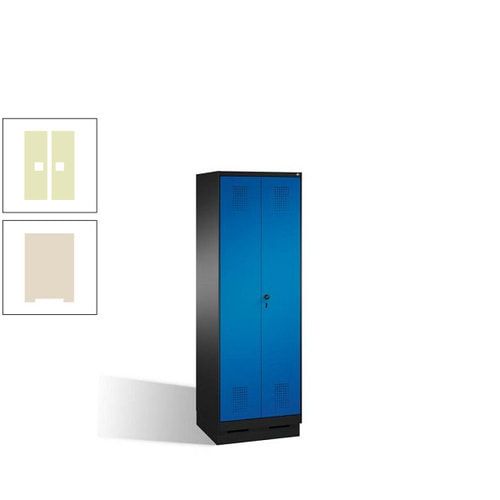 Doppel-Spind, Doppeltüren, Garderobenschrank mit Sockel, 2 Abteile a 300 mm, Korpus anthrazitgrau, Tür anthrazitgrau, 1.800 x 600 x 500 mm (HxBxT)