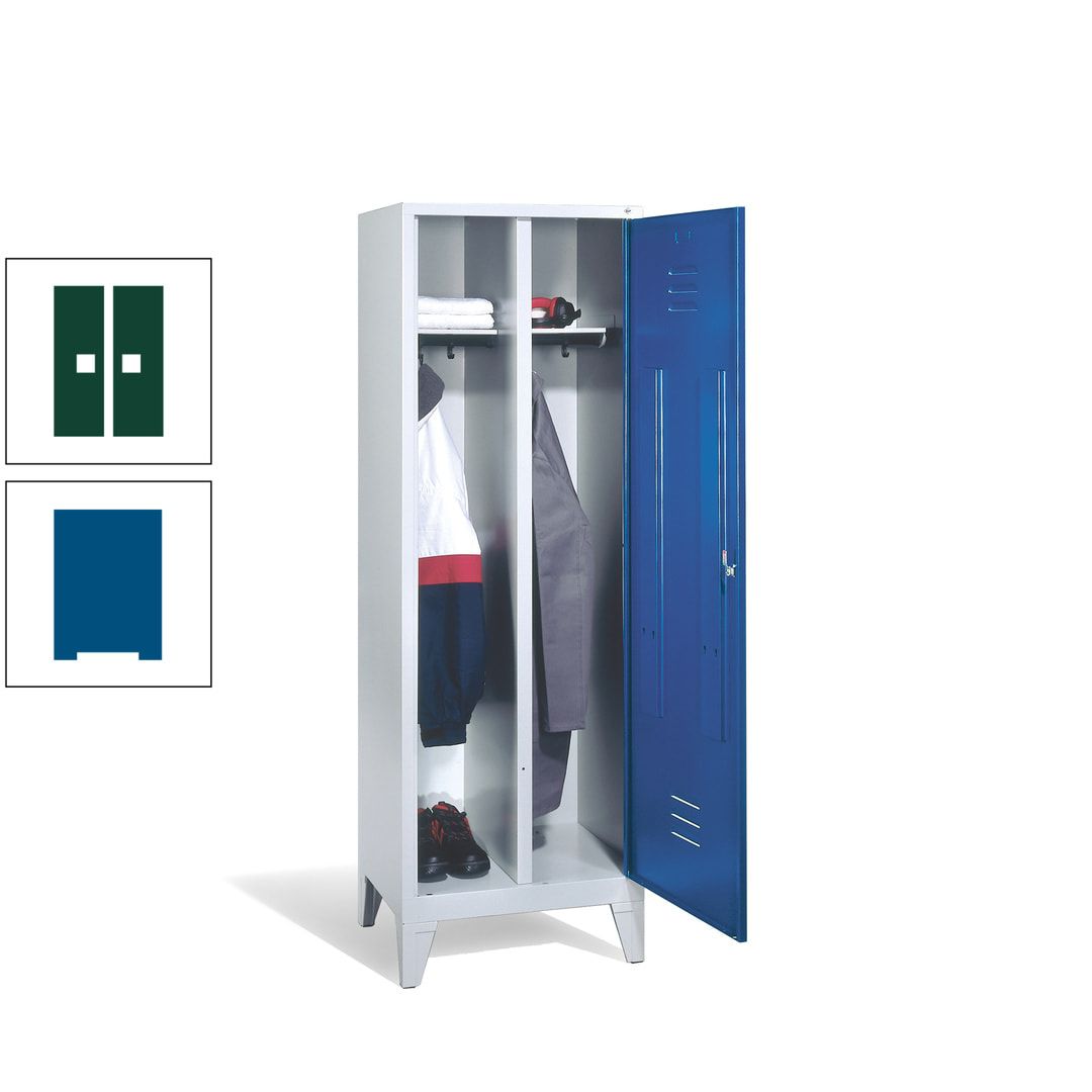 Doppel-Spind mit Großtür, Garderobenschrank mit Füßen, 2 Abteile a 300 mm, Korpus anthrazitgrau, Tür anthrazitgrau, 1.850 x 610 x 500 mm (HxBxT)