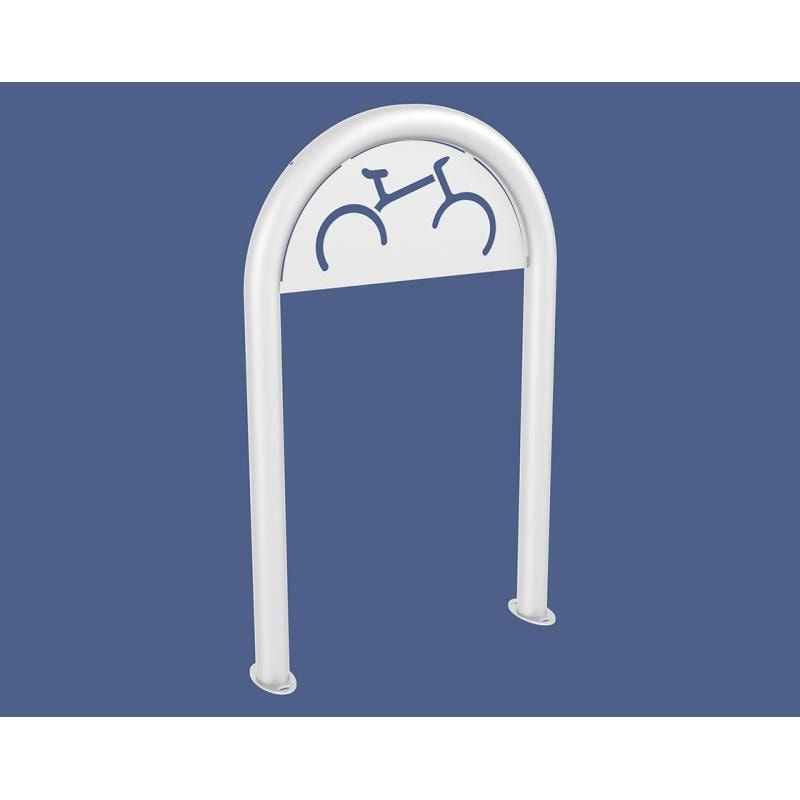 Fahrradbügel - Fahrradständer - mit Beschilderung - mit Bodenplatte - Stahl - Büroklammerform - 1.000 x 625 mm (HxB) - enzianblau